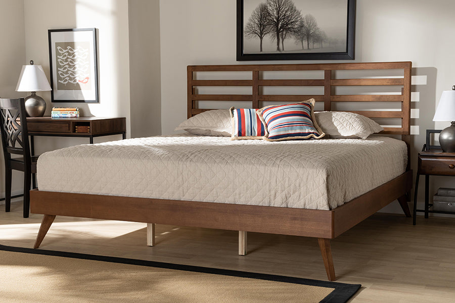 Baxton Studio Shiro Mid-Century Modern Ash Walnut Finished Wood King Size Platform Bed