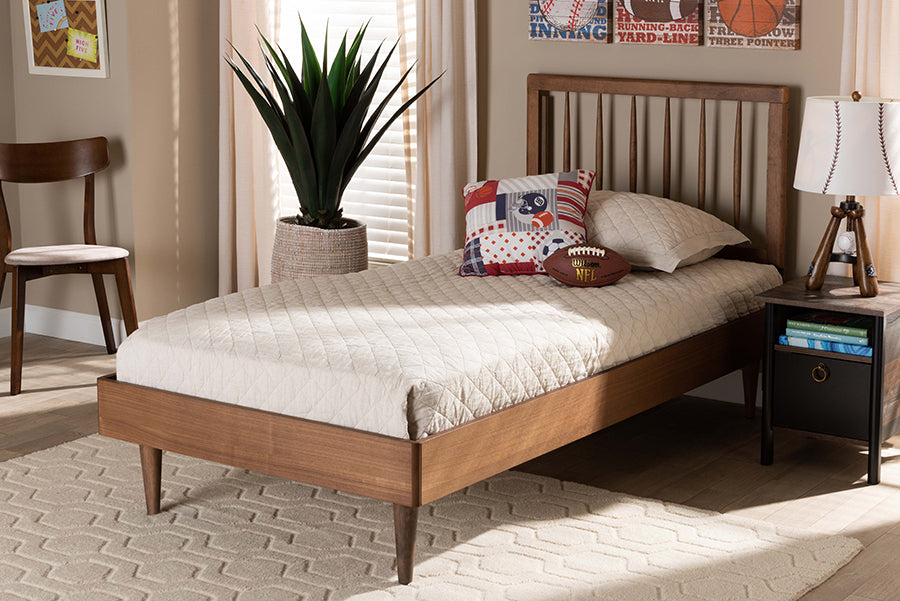 Baxton Studio Sora Mid-Century Modern Ash Walnut Finished Wood Twin Size Platform Bed