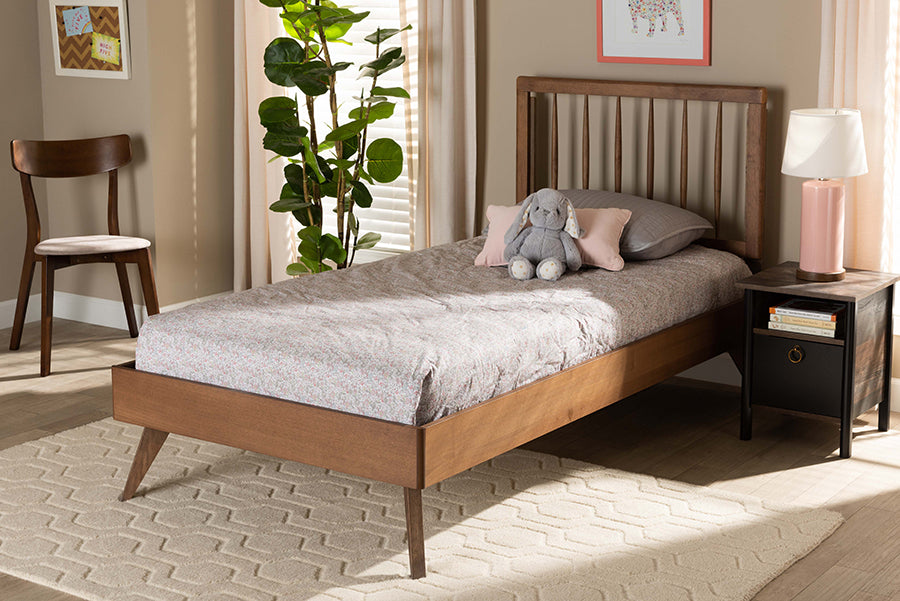 Baxton Studio Toru Mid-Century Modern Ash Walnut Finished Wood Twin Size Platform Bed