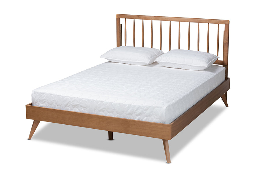Baxton Studio Toru Mid-Century Modern Ash Walnut Finished Wood Queen Size Platform Bed