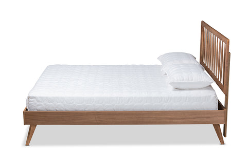 Baxton Studio Toru Mid-Century Modern Ash Walnut Finished Wood Queen Size Platform Bed