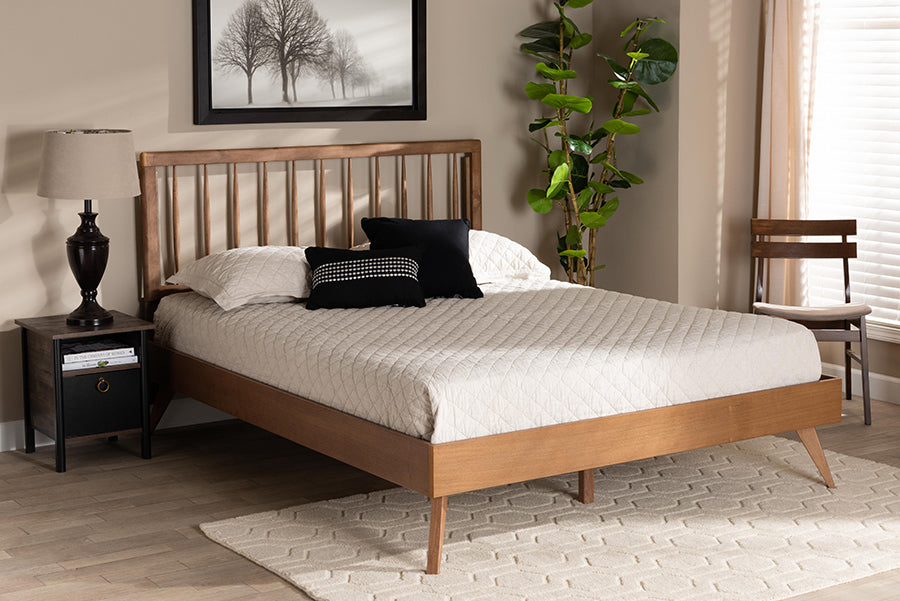 Baxton Studio Toru Mid-Century Modern Ash Walnut Finished Wood Full Size Platform Bed