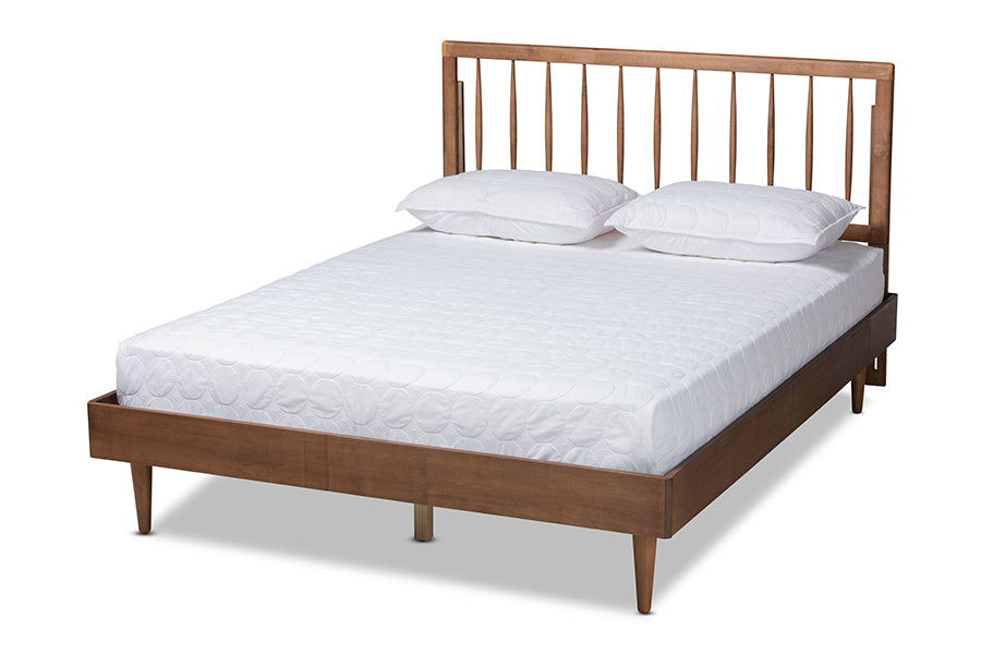Baxton Studio Sora Mid-Century Modern Ash Walnut Finished Wood Queen Size Platform Bed