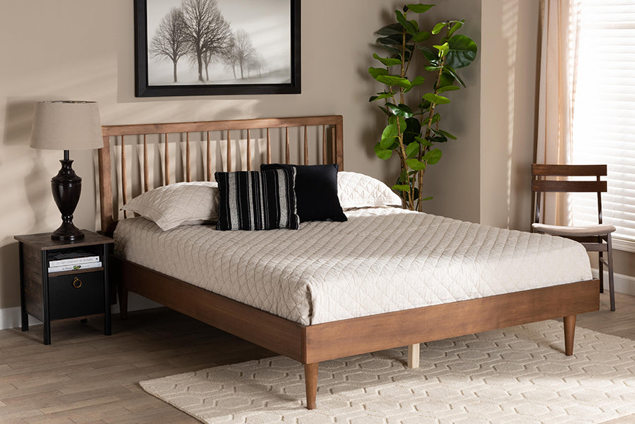 Baxton Studio Sora Mid-Century Modern Ash Walnut Finished Wood King Size Platform Bed