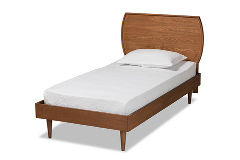 Baxton Studio Yori Mid-Century Modern Walnut Brown Finished Wood Twin Size Platform Bed