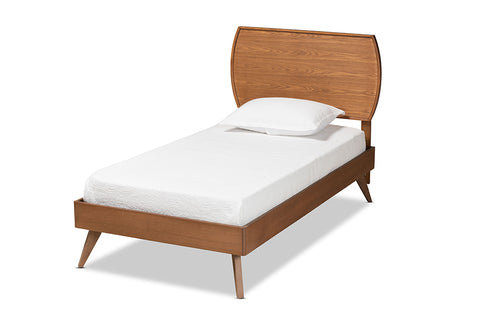 Baxton Studio Aimi Mid-Century Modern Walnut Brown Finished Wood Twin Size Platform Bed