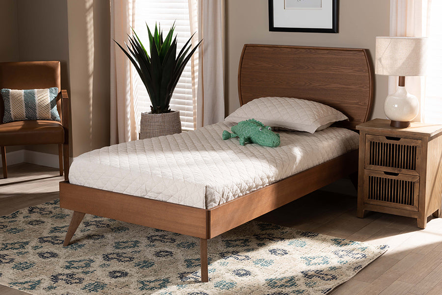 Baxton Studio Aimi Mid-Century Modern Walnut Brown Finished Wood Twin Size Platform Bed
