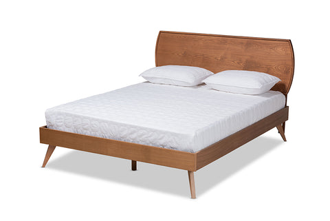 Baxton Studio Aimi Mid-Century Modern Walnut Brown Finished Wood King Size Platform Bed