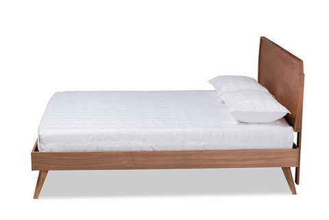 Baxton Studio Aimi Mid-Century Modern Walnut Brown Finished Wood King Size Platform Bed