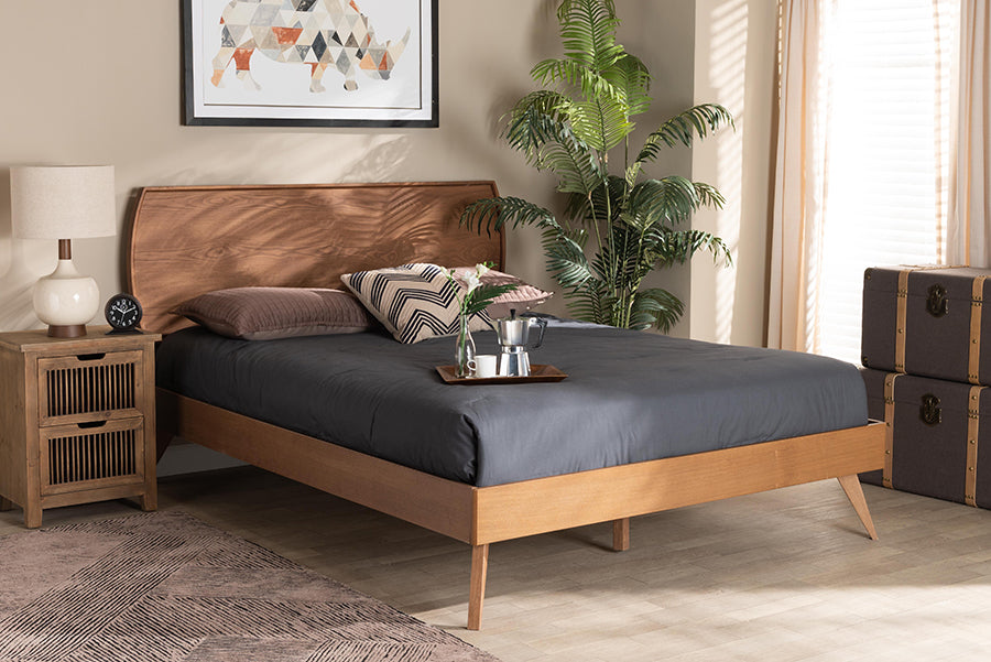 Baxton Studio Aimi Mid-Century Modern Walnut Brown Finished Wood King Size Platform Bed