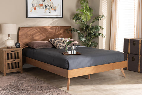 Baxton Studio Aimi Mid-Century Modern Walnut Brown Finished Wood Queen Size Platform Bed