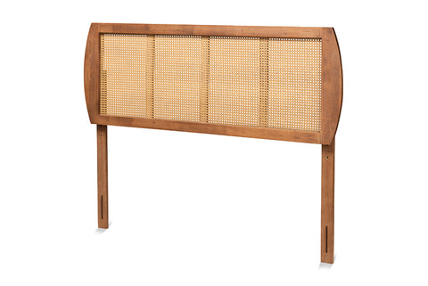 Baxton Studio Harris Mid-Century Modern Ash Walnut Finished Wood and Synthetic Rattan Full Size Headboard