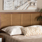 Baxton Studio Harris Mid-Century Modern Ash Walnut Finished Wood and Synthetic Rattan King Size Headboard