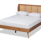 Baxton Studio Asami Mid-Century Modern Walnut Brown Finished Wood and Synthetic Rattan Queen Size Platform Bed