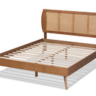 Baxton Studio Asami Mid-Century Modern Walnut Brown Finished Wood and Synthetic Rattan Full Size Platform Bed
