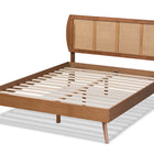 Baxton Studio Asami Mid-Century Modern Walnut Brown Finished Wood and Synthetic Rattan Queen Size Platform Bed