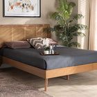 Baxton Studio Asami Mid-Century Modern Walnut Brown Finished Wood and Synthetic Rattan Queen Size Platform Bed