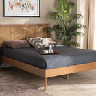 Baxton Studio Asami Mid-Century Modern Walnut Brown Finished Wood and Synthetic Rattan King Size Platform Bed