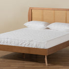 Baxton Studio Asami Mid-Century Modern Walnut Brown Finished Wood and Synthetic Rattan Queen Size Platform Bed