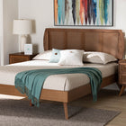 Baxton Studio Asami Mid-Century Modern Walnut Brown Finished Wood and Woven Rattan Full Size 3-Piece Bedroom Set