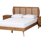 Baxton Studio Asami Mid-Century Modern Walnut Brown Finished Wood and Woven Rattan Full Size 3-Piece Bedroom Set