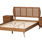 Baxton Studio Asami Mid-Century Modern Walnut Brown Finished Wood and Woven Rattan Full Size 3-Piece Bedroom Set