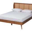 Baxton Studio Asami Mid-Century Modern Walnut Brown Finished Wood and Woven Rattan Queen Size 3-Piece Bedroom Set