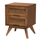Baxton Studio Asami Mid-Century Modern Walnut Brown Finished Wood and Woven Rattan Queen Size 3-Piece Bedroom Set
