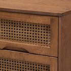 Baxton Studio Asami Mid-Century Modern Walnut Brown Finished Wood and Woven Rattan Queen Size 3-Piece Bedroom Set