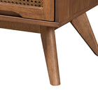 Baxton Studio Asami Mid-Century Modern Walnut Brown Finished Wood and Woven Rattan Queen Size 3-Piece Bedroom Set