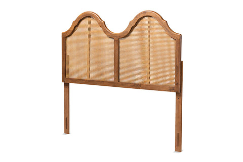 Baxton Studio Hazel Vintage Classic and Traditional Ash Walnut Finished Wood and Synthetic Rattan Full Size Arched Headboard
