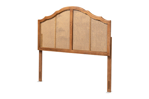 Baxton Studio Iris Vintage Classic and Traditional Ash Walnut Finished Wood and Synthetic Rattan King Size Arched Headboard