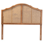Baxton Studio Iris Vintage Classic and Traditional Ash Walnut Finished Wood and Synthetic Rattan King Size Arched Headboard