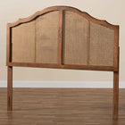 Baxton Studio Iris Vintage Classic and Traditional Ash Walnut Finished Wood and Synthetic Rattan Queen Size Arched Headboard