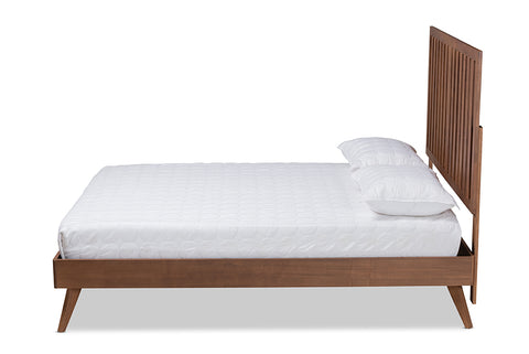Baxton Studio Saki Mid-Century Modern Walnut Brown Finished Wood King Size Platform Bed