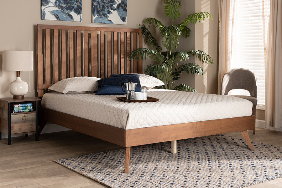 Baxton Studio Saki Mid-Century Modern Walnut Brown Finished Wood King Size Platform Bed