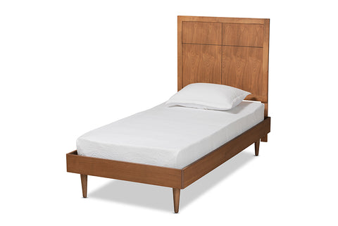 Baxton Studio Rin Mid-Century Modern Walnut Brown Finished Wood Twin Size Platform Bed