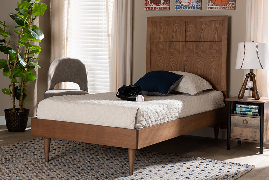 Baxton Studio Rin Mid-Century Modern Walnut Brown Finished Wood Twin Size Platform Bed