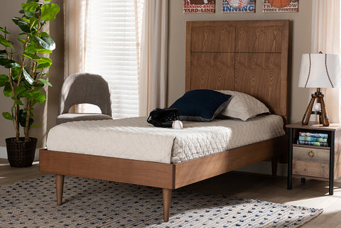 Baxton Studio Rin Mid-Century Modern Walnut Brown Finished Wood Twin Size Platform Bed