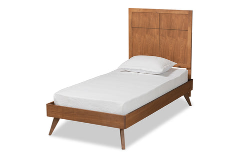 Baxton Studio Noela Mid-Century Modern Walnut Brown Finished Wood Twin Size Platform Bed