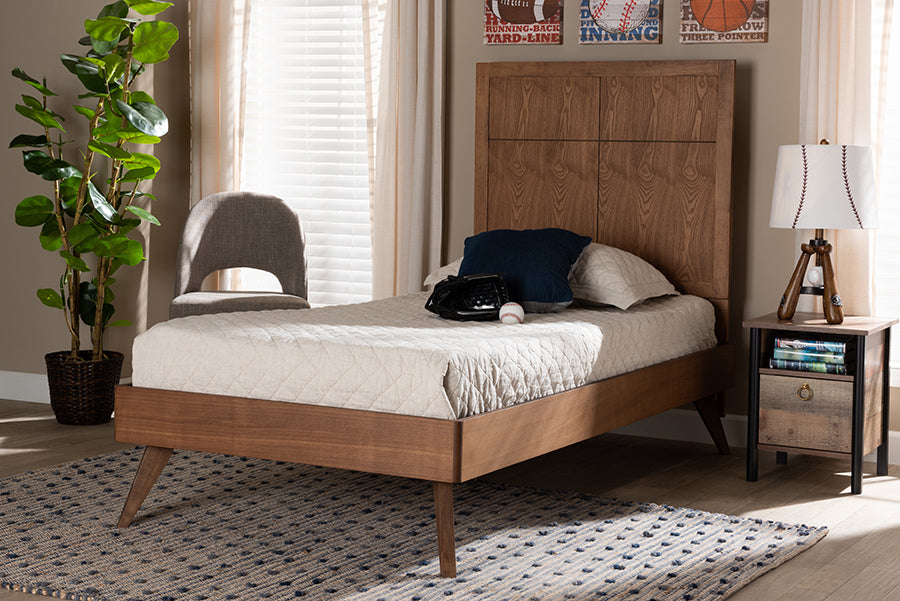 Baxton Studio Noela Mid-Century Modern Walnut Brown Finished Wood Twin Size Platform Bed