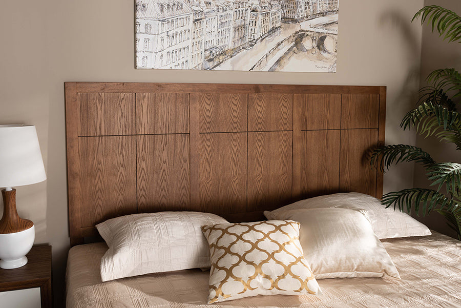 Baxton Studio Monroe Modern Transitional and Rustic Ash Walnut Finished Wood King Size Headboard
