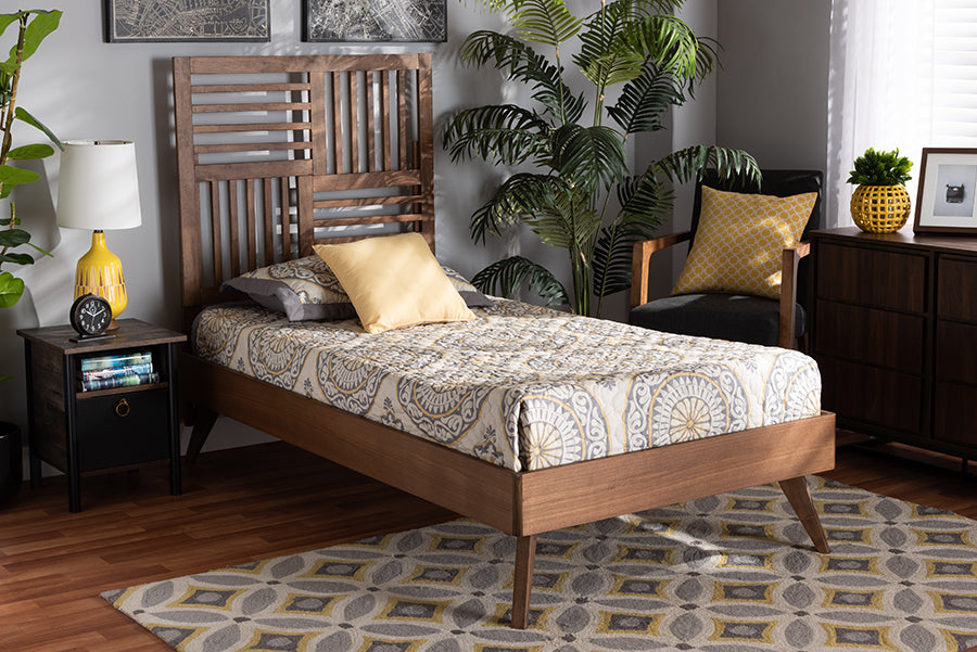 Baxton Studio Gemma Mid-Century Modern Transitional Walnut Brown Finished Wood Twin Size Platform Bed