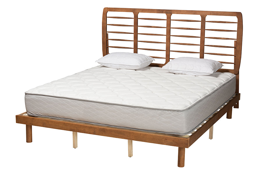 Baxton Studio Petra Mid-Century Modern Ash Walnut Finished Wood King Size Platform Bed