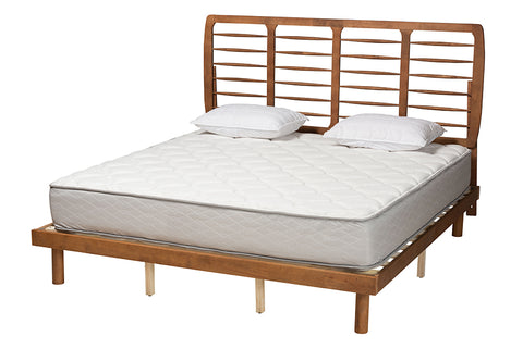Baxton Studio Petra Mid-Century Modern Ash Walnut Finished Wood King Size Platform Bed