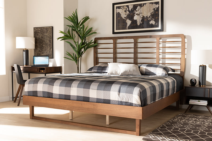 Baxton Studio Lucie Modern and Contemporary Walnut Brown Finished Wood King Size Platform Bed