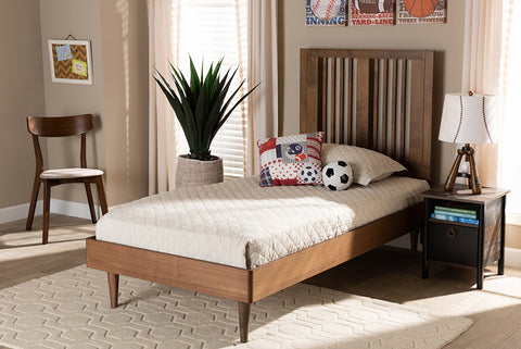 Baxton Studio Kioshi Mid-Century Modern Transitional Ash Walnut Finished Wood Twin Size Platform Bed