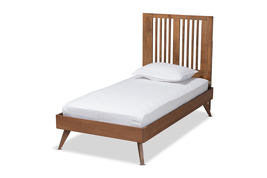 Baxton Studio Takeo Mid-Century Modern Transitional Ash Walnut Finished Wood Twin Size Platform Bed
