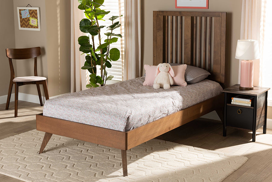 Baxton Studio Takeo Mid-Century Modern Transitional Ash Walnut Finished Wood Twin Size Platform Bed