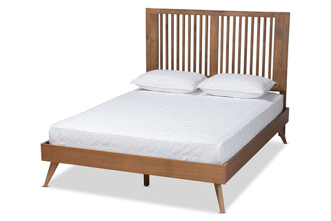 Baxton Studio Takeo Mid-Century Modern Transitional Ash Walnut Finished Wood Queen Size Platform Bed